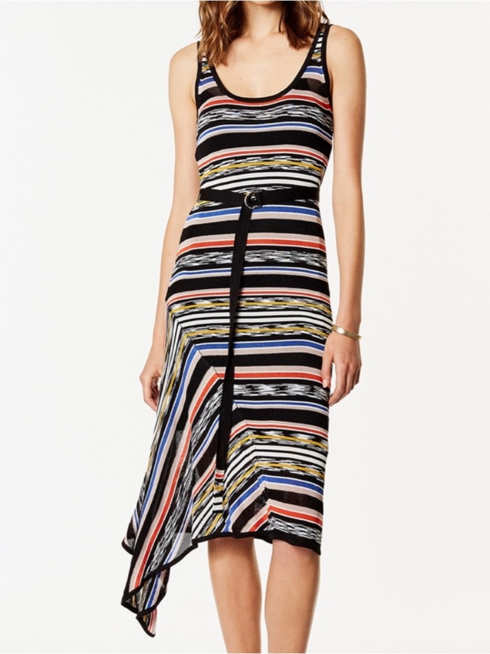 WOMEN’S KAREN MILLEN STRIPED KNIT ASYMMETRICAL DRESS RESORT-WEAR CRUISE YACHT